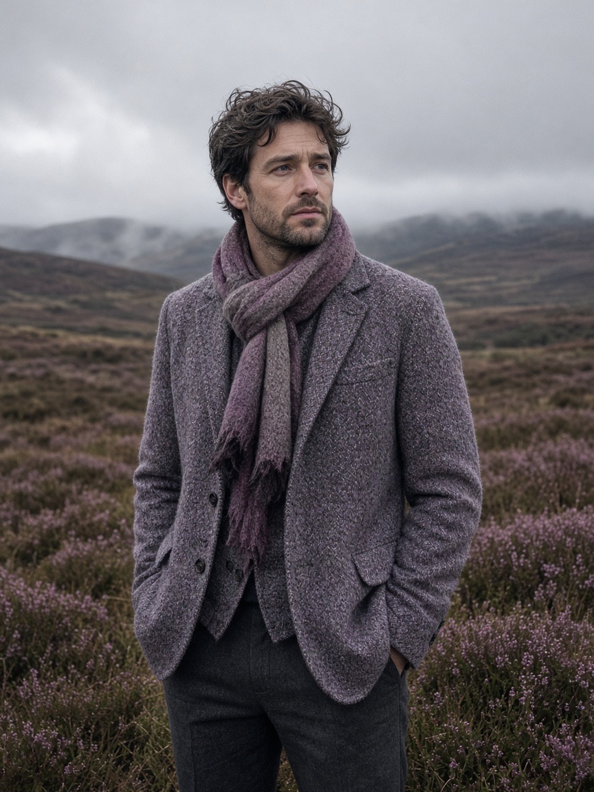 Fashion, tweed jacket, moorland