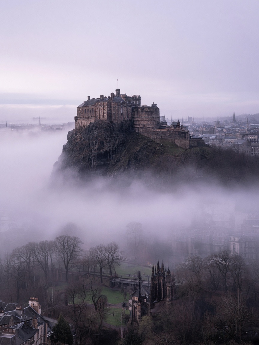 Location, castle rock in mist
