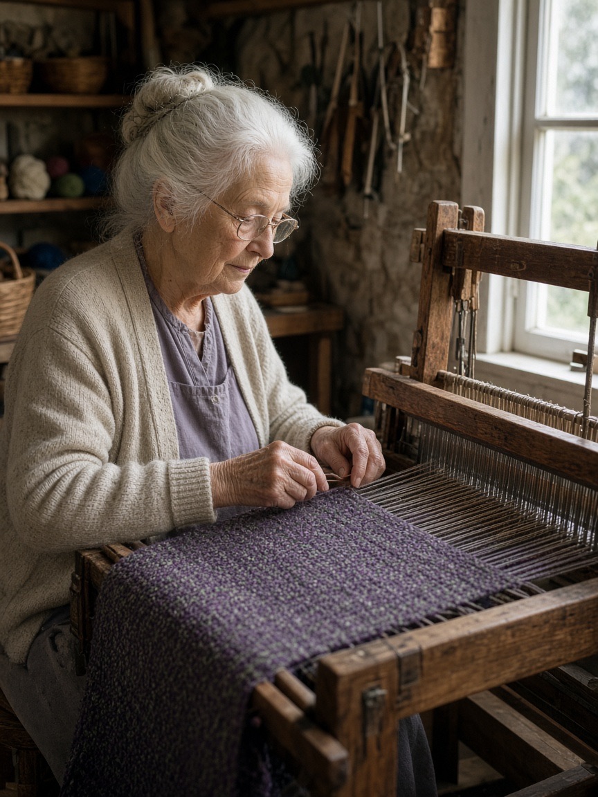 Portrait, weaver at a hand loom